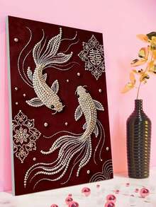 New Pearl Painting Koi Theme Frameless DIY Handmade Sticky Diamond Creative Diamond Painting Kit, Suitable For Bedroom Decoration, Living Room Hanging Paintings, Room Decoration, Artwork, Birthday Gifts For Friends, Christmas, New Year, Valentine's Day, Holiday Gifts Full Of Novelty.