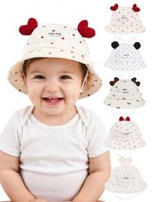 1pc Baby Sun Hat, Spring/Summer Styles With Bow/Heart/Cherry/Floral/Polka Dot Patterns, Unisex Infant Sun Protection Hat For Outdoor Activities, Adjustable Head Circumference - Multicolor - View 1