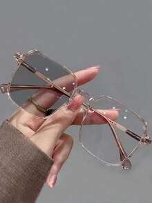 1pc [4 Colors]Women Men Oversized Optical Frame Protection Ultra Light Glasses Office Computer Goggles Clear Glasses Accessories Suitable For Daily Use - Rust Brown - View 9