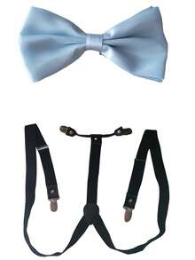 两件套：蓝色领结 + 黑色可调节背带，成人男士弹性 Y 型背带，2.5 厘米宽夹式背带 - 霧霾藍 - 查看 7