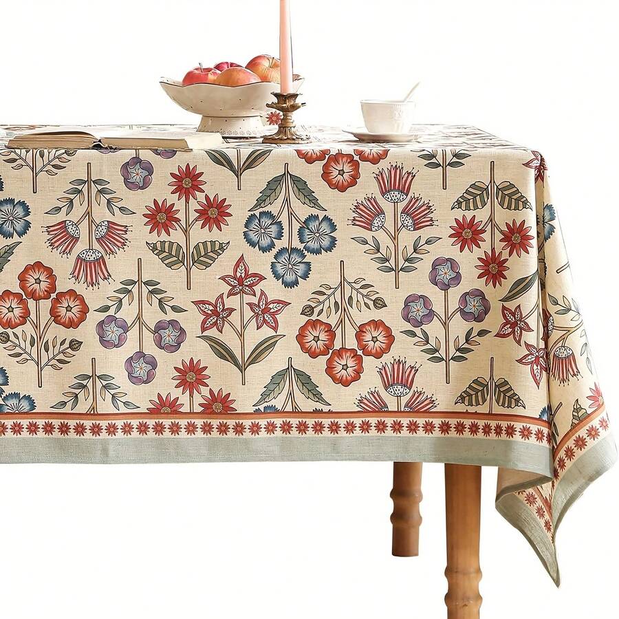 Vintage French Floral Linen Tablecloth – Rectangular Cover For Kitchen, Dining & Tea Parties - 彩色 - 查看 1