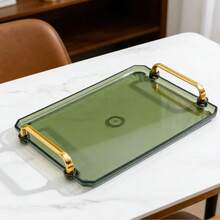 1pc Acrylic Rectangular Tray, Elegant Luxury Hotel Dessert, Cosmetic, Fruit, Food, Breakfast Serving Platter With Handle, Suitable For Ramadan - Multicolor - View 3