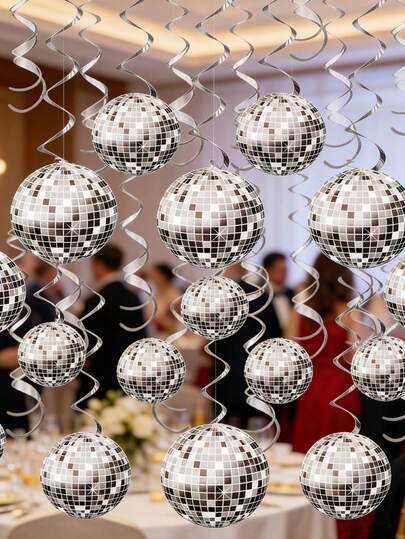 24pcs Disco Party Decorations - 70s Disco Ball Hanging Swirls, Disco Party Banners & Streamers, Hanging Decorations, Retro Disco Flower Wreaths, 1970s Hippie Cut-Out Decorations & Supplies For Birthday Party