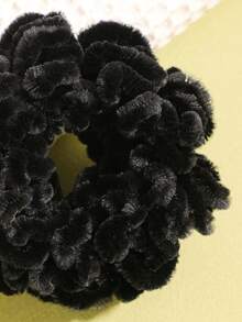 Set de 2 Scrunchies elásticos de estilo, unicolor, estilo bohemio casual, retro, para fiesta, lindos, de poliéster, para todo el año, sujetadores de coleta, Scrunchies - Negro - Ver 3