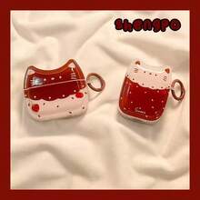 1 套全新可爱不对称猫咪草莓设计无线蓝牙耳机保护套，兼容苹果 Pro 第三/四代 - 彩色 - 查看 2