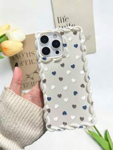 Heart Graphic Braided Wave Edge Minimalist High-End TPU Painted Shockproof Phone Case Compatible With IPhone 17pro/17Air /17/17promax 16/11/16pro/16plus/16promax/16e/15Promax/13/14/12/XS/XR/7G/8PXR /7/8, Painted Compatible With IPhone 15Promax, 13, 14, Soft Silicone Protective Cover Case - Multicolor - View 3