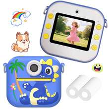 儿童即时打印相机，3-12岁儿童完美生日礼物玩具，1080P高清自拍相机，可爱男孩女孩礼物，附赠2卷打印纸 - 彩色 - 查看 1