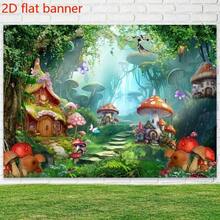 1pc Enchanted Garden Photography Backdrop, Polyester Fabric With Mushroom, Butterfly And Wild Flower Pattern, Suitable For Birthday Party And Celebration Events - Multicolor - View 5