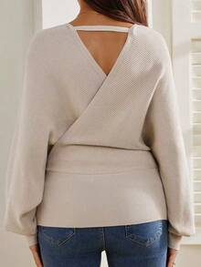 孕妇毛衣，宽松版型，心形印花设计，休闲优雅，适合日常穿着和约会，长袖孕妇套头衫 - 杏色 - 查看 5