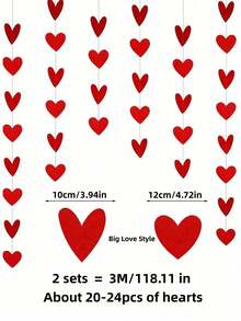 12个红色心形花环 - 情人节装饰、悬挂式心形装饰、情人节横幅、悬挂式情人节花环、情人节装饰品、大型心形情人节装饰、情人节背景装饰、窗户悬挂装饰 - 紅色 - 查看 6