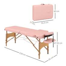 HOMCOM Camilla de Masaje Plegable 210x81 cm Camilla Estética Profesional con Reposacabezas Extraíble 2 Zonas Asa y Marco de Madera con Altura Regulable y Bolsa de Transporte - Rosa - Ver 7