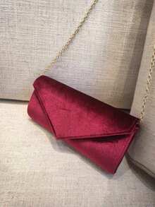 V-Shaped Metal Chain Strap Evening Bag, Shoulder Crossbody Chain Bag, Clutch Purse, Phone Bag, Lipstick Bag, Matching Formal Dress, Elegant Lady Handbag, Party Style, Fashion Versatile - Burgundy - View 7