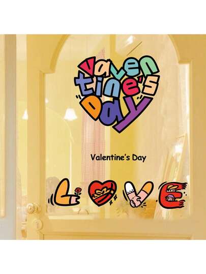 Adhesivos decorativos abstractos y coloridos con el tema del AMOR para ventanas, sin adhesivo, reutilizables, a prueba de humedad y resistentes a los arañazos, para decorar escaparates de joyería y tiendas en el Día de San Valentín (Qixi)