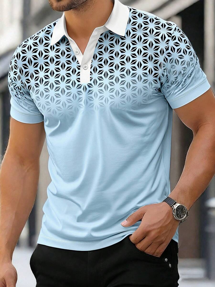 男士休闲渐变印花短袖Polo衫，夏季 - 彩色 - 查看 1