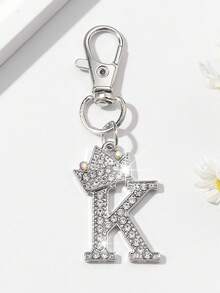 1 chiếc móc khóa chữ cái tiếng Anh sang trọng, đính đá lấp lánh, mạ điện, thích hợp đeo hàng ngày, quà tặng cho nam giới, vật dụng cần thiết khi đi du lịch. - Bạc - Xem 24