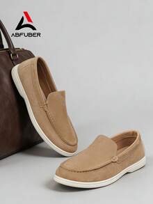 设计师时尚男士一脚蹬便士乐福鞋，仿麂皮休闲鞋，柔软舒适，透气平底正装鞋，适合商务、派对、婚礼、春夏秋装、大码、多种颜色，老钱时尚秋季 - 卡其色 - 查看 4