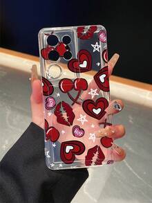 1pc Fashion Full-Screen Heart, Cherry, Star, Lip Print Transparent TPU Shockproof Phone Case, Suitable As Holiday Gift Compatible With Samsung Galaxy S22/23/24/25/A05/A05S/A53/A54/A55 And Other Models - Multicolor - View 2