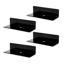 4pcs Small Acrylic Floating Wall Shees9 Inch Adhesive Display Shelf For  Switch/Smart Speaker/Security Cameras/Action Figures No Damage Expand Wall Space Black. 4pcs Black - Black - View 1