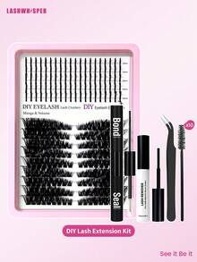 80D Spiky & Wispy Cluster Eyelash Set, Fluffy & Dense Cluster False Eyelashes With Adhesive, Sealant, Makeup Remover, Tweezers & Lash Comb, DIY Cartoon Personalized Fake Lashes - Multicolor - View 13
