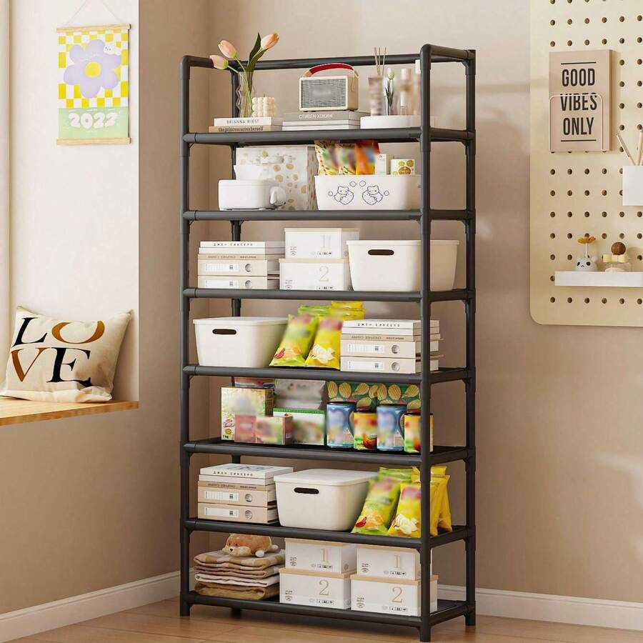 1件/多层置物架，可调节层数，防潮防霉，安装简便，大容量储物空间，易于移动，易于清洁，家用置物架，卧室落地展示架，简约耐用的零食杂物架，鞋架，采用塑料部件+油漆管+无纺布组合而成，组装简便，适用于多种场景。 - 彩色 - 查看 1