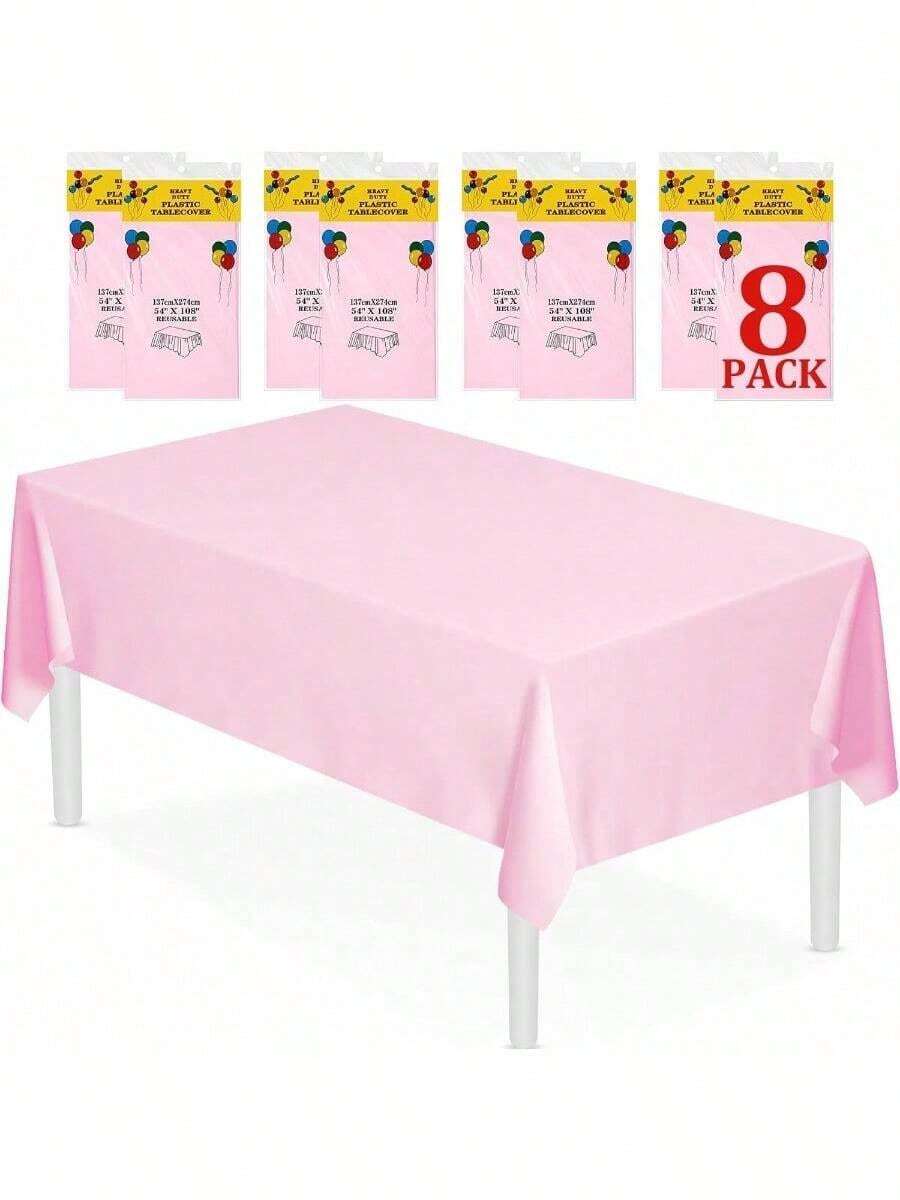 Pink Party Tablecloth, Suitable For Square Tables, Pink Plastic Tablecloth, Removable Rectangular Tablecloth, Birthday, Wedding And Anniversary Party Supplies
