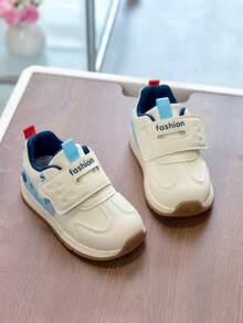 1双儿童休闲运动鞋，秋季新款女童软底鞋，幼儿白色鞋，魔术贴设计，防滑，时尚百搭，适合日常穿着和网球运动 - 藍色 - 查看 4