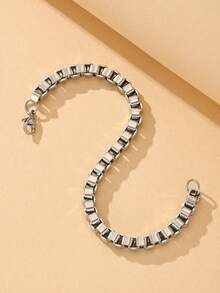 1pc Stainless Steel Box Chain Bracelet, Stylish Street Fashion Accessory For Men, Essential For Music Festivals And Streetwear Outfits - Silver - View 3