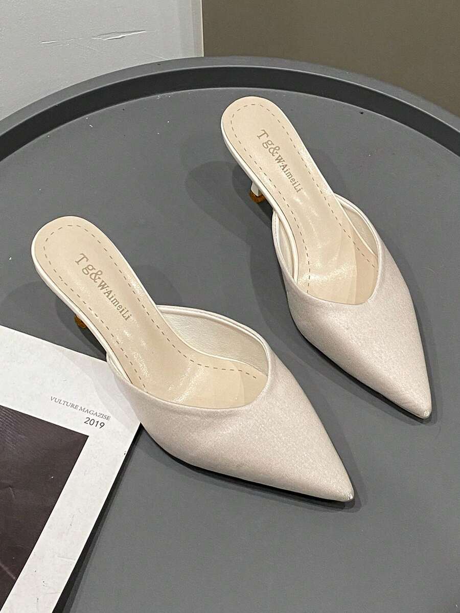 2026 New Arrival Pointed Toe Slip-On Mule Sandals, High Heel Slippers For Women, Suitable For Early Spring - Apricot - View 1