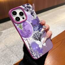 Estuche para teléfono con diseño de mariposa floral morada compatible con  17,  16 Pro Max,  15 Pro Max,  13 y  12. Su elegante textura suave brinda protección contra golpes y caídas. Un regalo perfecto para familiares, amigos, seres queridos, novios/novias y el Día de San Valentín. - Morado - Ver 1
