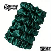 6pcs/20pcs Green Satin Scrunchies Set, Simple & Elegant, 11cm/6.5cm ,Ponytail Holders ,Hair Elastics ,Hair Rope ,Elastic Hair Tie - Green - View 11