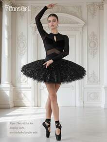 DonsGirl Women's Elastic Mesh & Velvet Patchwork Ballet Leotard, Stand Collar Design - Suitable For Dancing, Figure Skating, Stage Performance, Also Can Be Worn As Everyday Jumpsuit - Black - View 5