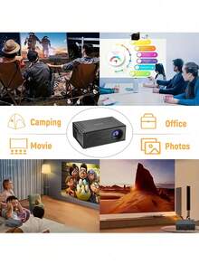A Portable Mini Projector Native 1080P - Trapezoidal Correction Auto Quick Focus 120 Inch Big Screen Projector Compatible With IPhone/Android Phone/Laptop/TV Stick/USB For Home Theater Bedroom Office Outdoor Camping Movie Night (30000H Long Lamp Life) - Black - View 4