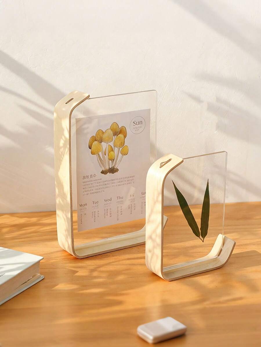 Multifunctional Acrylic Photo Frame With Wooden Stand - Perfect For Displaying Photos, Artwork, Etc. - Available In 4 Sizes: 4x6 Inch Frame, 5x7 Inch Vintage Wooden & Acrylic Frame, 6x8 Inch Frame, A4 (8.3x11.8 Inch) Frame, Double-Sided Tabletop Display Frame, Wedding Frame, Birthday Gift, Graduation Frame - Birch Color - View 1