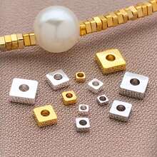 30pcs 18K Gold Plated Square Spacer Beads Brass Square Beads Flat Square Spacer Beads Metal Loose Beads For Jewelry Necklace Bracelets Earrings Making DIY Crafts - Multicolor - View 2