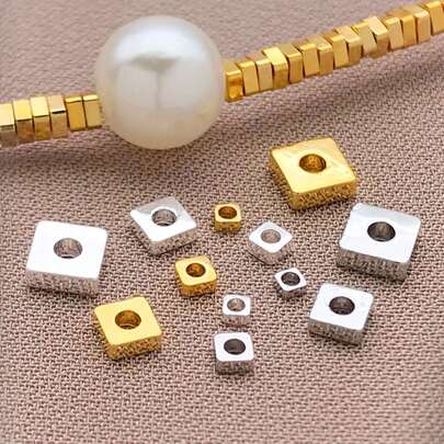 30pcs 18K Gold Plated Square Spacer Beads Brass Square Beads Flat Square Spacer Beads Metal Loose Beads For Jewelry Necklace Bracelets Earrings Making DIY Crafts