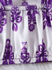 2pcs/Set Summer Camisole Top And Retro Printed Long Skirt - Purple - View 6