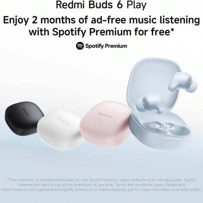 Xiaomi 小米 Redmi Buds 6 Play，配备 10mm 动圈单元、AI 降噪、800mAh 充电盒，续航时间长达 36 小时，支持蓝牙 5.4 和触控操作 - 全球版
