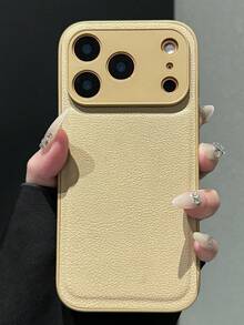 新款橙色奢华仿皮纯色手机壳，兼容 17 Pro Max、17 Pro、17、16、15、14、13、12、11 Pro Max，带摄像头保护边框和后盖。 - 卡其色 - 查看 2