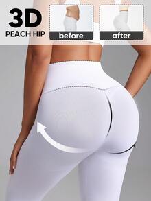 1pc Women's Seamless High Waist Lifting Shaping Leggings - White - View 2