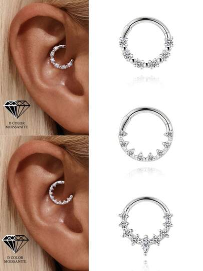 1 pieza Pendientes tipo argolla de Moissanita para mujeres, chapados en oro blanco de 18K de plata esterlina 925 hipoalergénicos, pequeños pendientes de aro de Moissanita para cartílago, regalos de cumpleaños delicados para mujeres