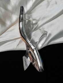 2026 Summer New Transparent Strap Sandals, Women's Fashion Versatile Chunky Crystal Slide Sandals With Square Toe High Heels - Silver - View 3