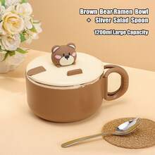 Cute Kitchen 1/2個 1200ml 即食麵碗 SUS304不鏽鋼，可愛卡通動物，可攜式碗－手機支架設計，可用於食用即食麵、水果、沙拉、義大利麵，感恩節、開學季，送給他人的可愛禮物 - 彩色 - 查看 16