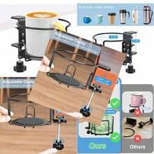 Hayder - Soporte grande para tazas de computadora soporte de mesa de metal antiderrames accesorios de computadora para juegos de oficina y PC compatible con taza universal - negro - Ver 3