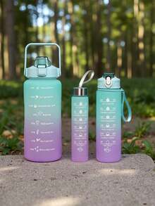 3pcs/Set 280ml/750ml/2000ml Plastic Water Bottles, Gradient Color High Capacity Tumblers With Straws - Multicolor - View 15