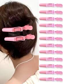 4pcs/Set Pink Crocodile Clip Hair Claws, Strong Grip And Stable, Easily Sections And Holds Hair For Hairstyling And Makeup, Suitable For Women And Girls, Suitable For Holidays, Daily Outings, Dates, Can Be Matched With Different Hairstyles To Create Sweet And Elegant Styles - Multicolor - View 10