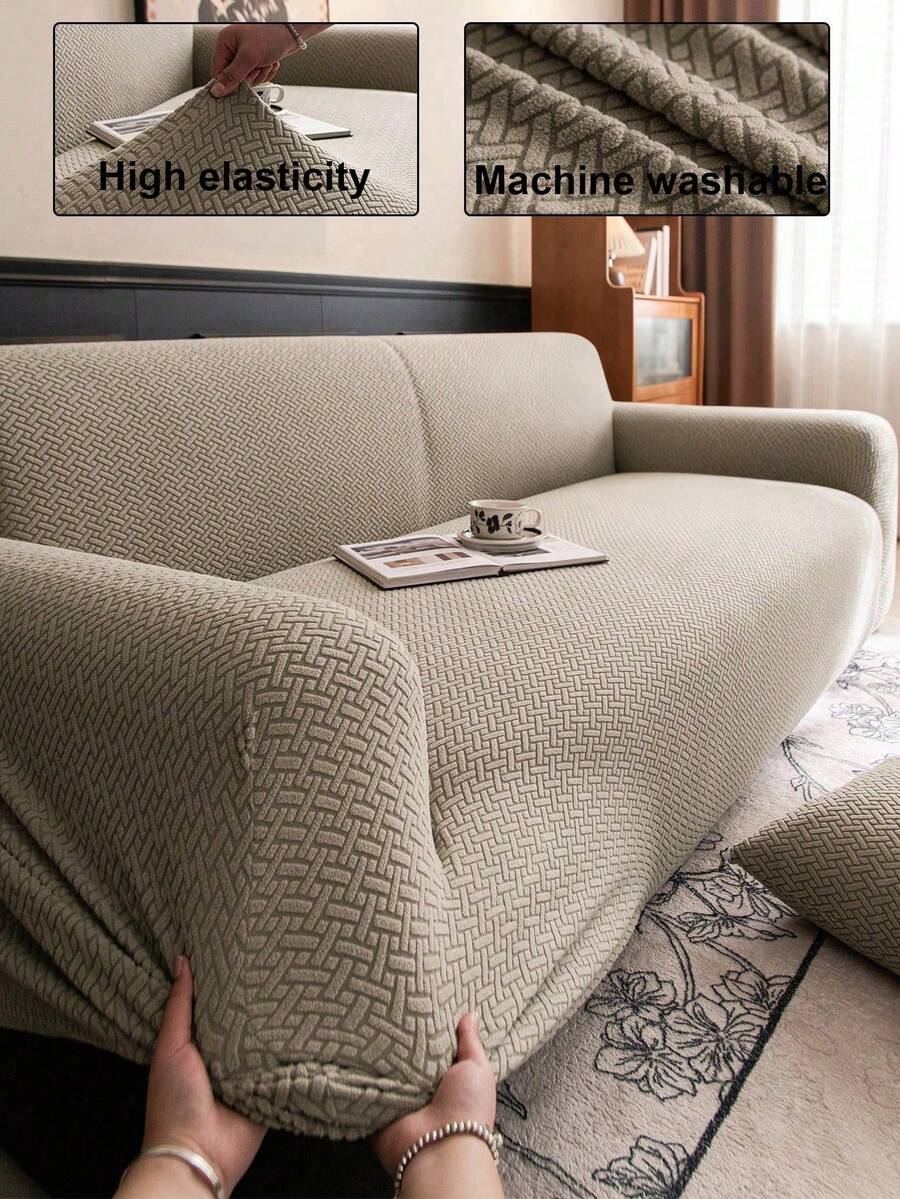 1 Vỏ bọc ghế sofa Jacquard, Vỏ đệm ghế Jacquard hiện đại, Thích hợp cho phòng khách, Mọi mùa - Màu Khaki - Xem 1