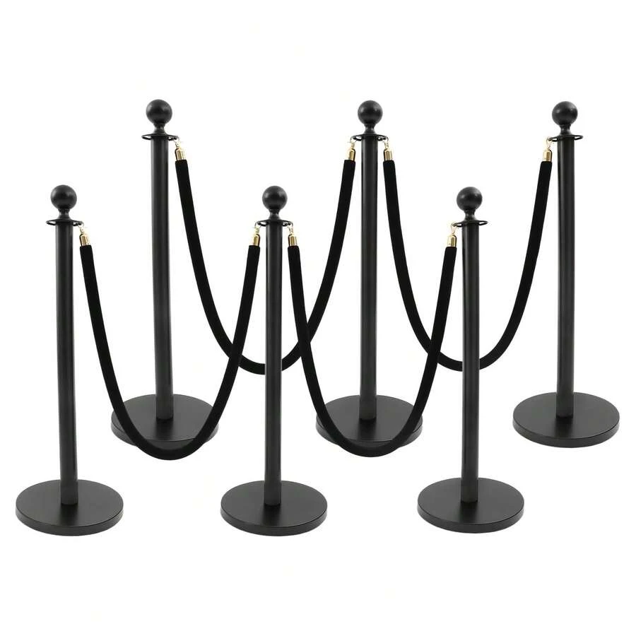 HOHOBLA 6 Pcs Stanchion Posts, Stainless Steel Stanchions Post, Crowd Control Barriers With Feet Velvet Ropes And Posts For Red Carpet Party Decoration And Ribbon Cutting Ceremony - 6 Pcs Black - View 1