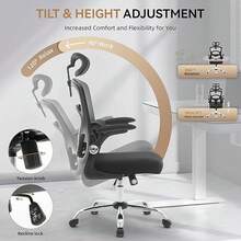 Ergonomic Office Chair With 4-Level Adjustable Lumbar Support, High Back Mesh Desk Chair With Flip-Up Arms, Base Computer Chair - Black - View 3