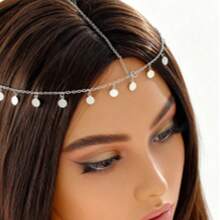 1件时尚铜珠链水晶装饰经典女士发箍，适合节日、派对和日常佩戴，也适合准新娘等女性佩戴。