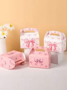 5/10/20pcs Children's Pink Bow Hand-Carried Boxes, Baby Birthday Party Candy & Cookie Packaging Boxes - Multicolor - View 6